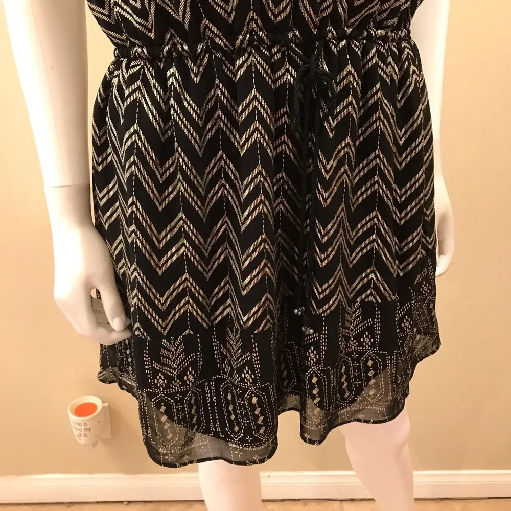 Free People Black Gold Mini Dress Size XS Oversized Boho Whimsigoth Festival